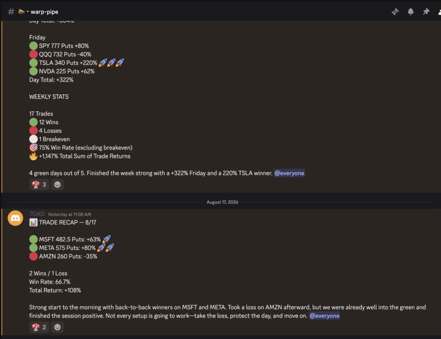 TOAD recap includes wins and losses